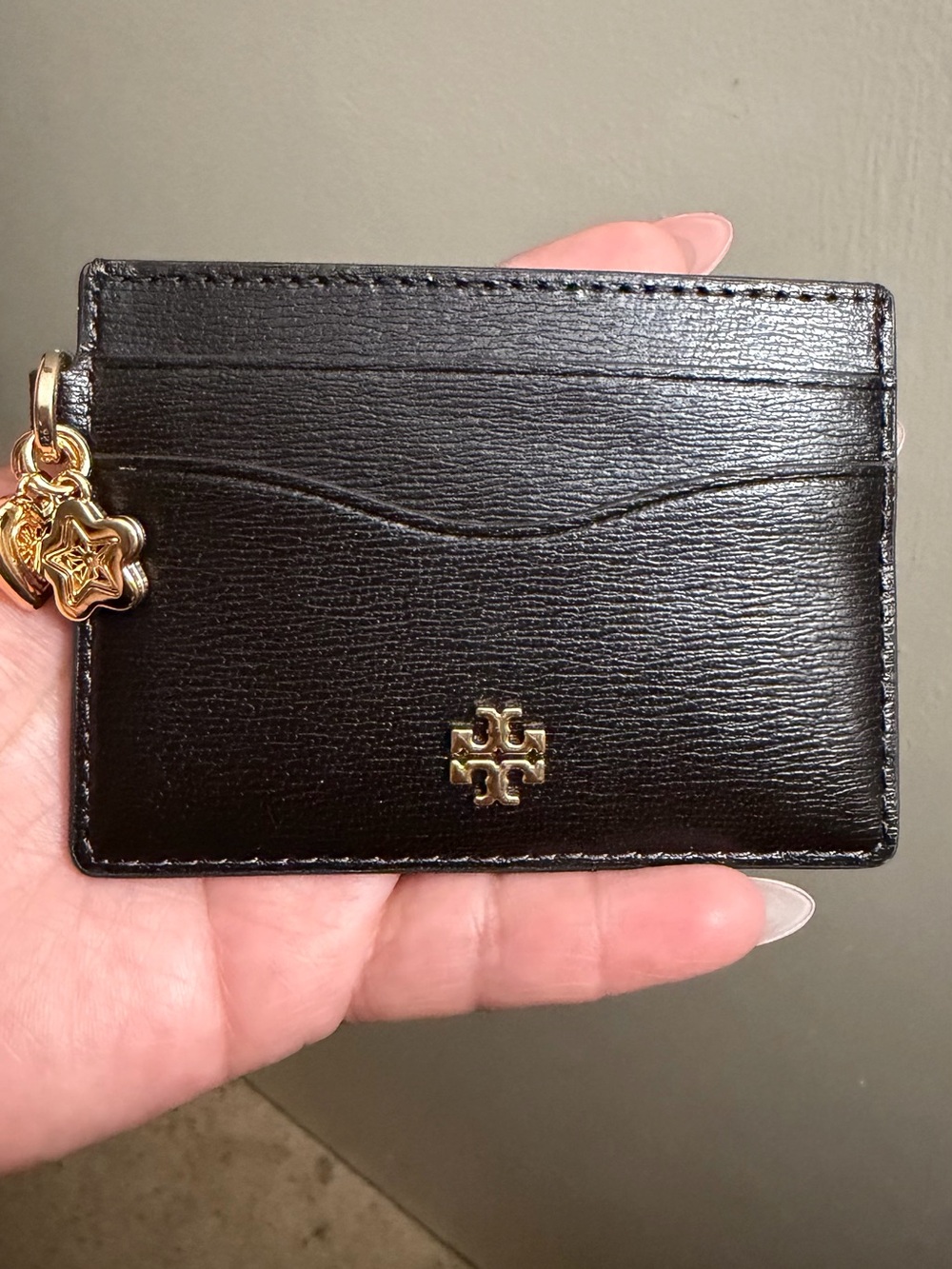 Tory Burch Black Leather Card Case with Gold Emblem